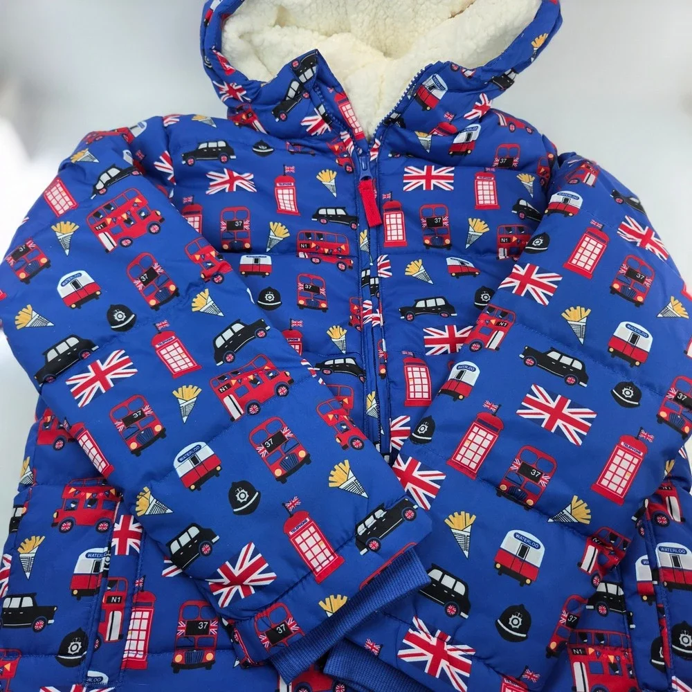 Gymboree Kids London Calling Blue Puffer Jacket Sherpa Lined Size 12 NEW